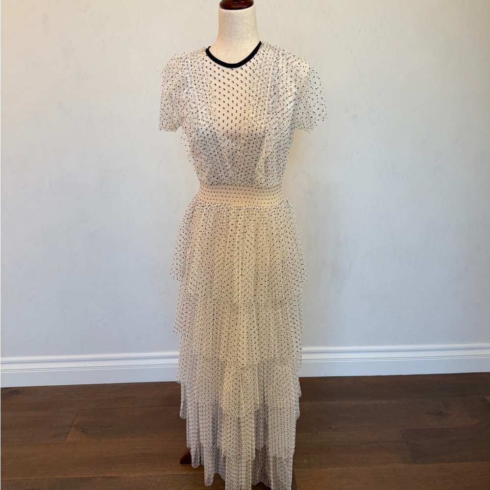 Maje Cream and Black Polka Dot Maxi Dress